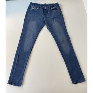 E W LINE Jeans Women's Junior SZ 13 Blue Mid‎ Rise Med Wash Tapered Rhinestones